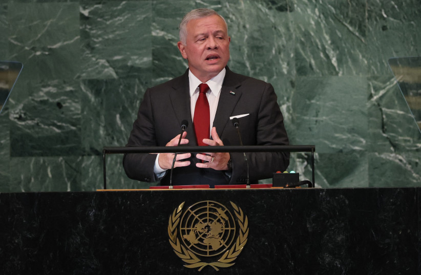  Jordan's King Abdullah II addresses the 77th Session of the United Nations General Assembly at U.N. Headquarters in New York City, U.S., September 20, 2022. (credit: REUTERS/BRENDAN MCDERMID)