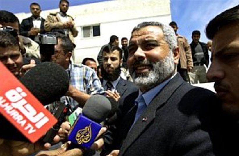 haniyeh in Gaza with rep (photo credit: AP)