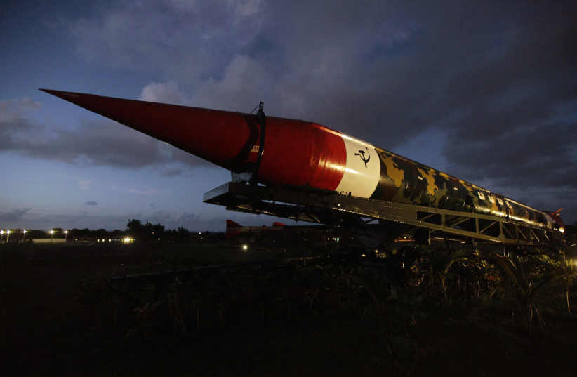  A deactivated Soviet-era SS-4 medium range nuclear capable ballistic missile is displayed at La Cabana fortress in Havana October 15, 2012. (credit: REUTERS/DESMOND BOYLAN)