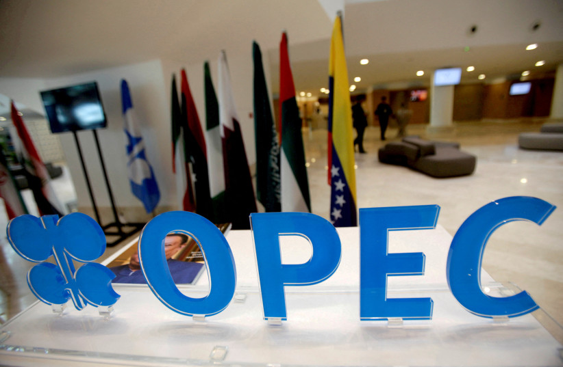   The OPEC logo pictured ahead of an informal meeting between members of the Organization of the Petroleum Exporting Countries (OPEC) in Algiers, Algeria, September 28, 2016.  (credit: RAMZI BOUDINA/REUTERS)