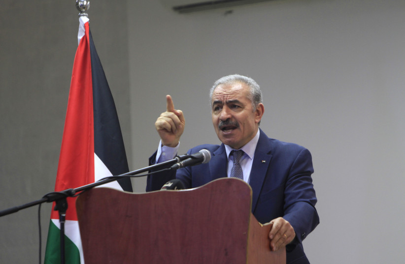  Palestinian Prime Minister Muhammad Shtayyeh during the inauguration of municipals water network projects for villages northeast of Salfit in the West Bank  on September 3, 2022.  (credit: NASSER ISHTAYEH/FLASH90)