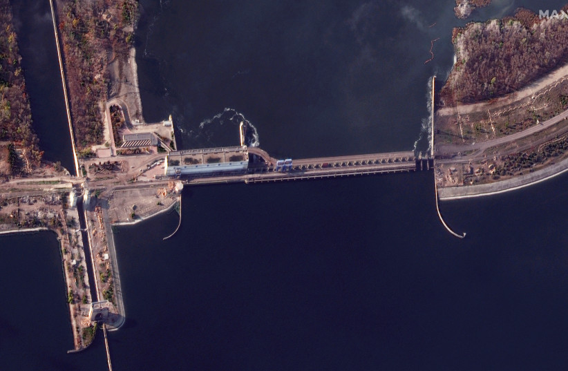  A satellite image shows an overview of Nova Kakhovka dam in Kherson, Ukraine November 11, 2022. (credit: MAXAR TECHNOLOGIES/HANDOUT VIA REUTERS)