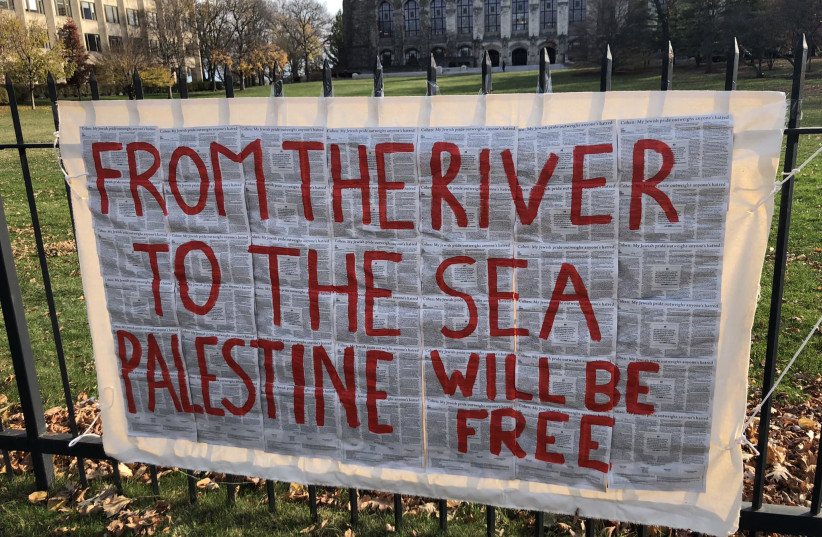  Pro-Palestinian poster hanging at the Northwestern University campus (credit:  Northwestern Hillel)