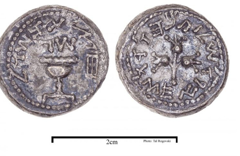 Half-shekel coin from the third year of the Great Revolt. (credit: Tal Rogovski)