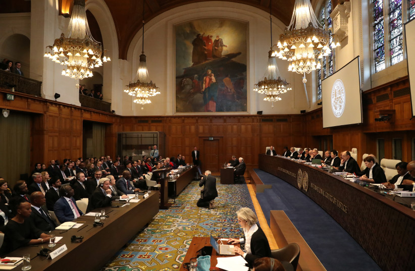  General view of the courtroom during a hearing in a case filed by Gambia against Myanmar alleging genocide against the minority Muslim Rohingya population, at the International Court of Justice (ICJ) in The Hague, Netherlands December 10, 2019 (photo credit: YVES HERMAN/REUTERS)