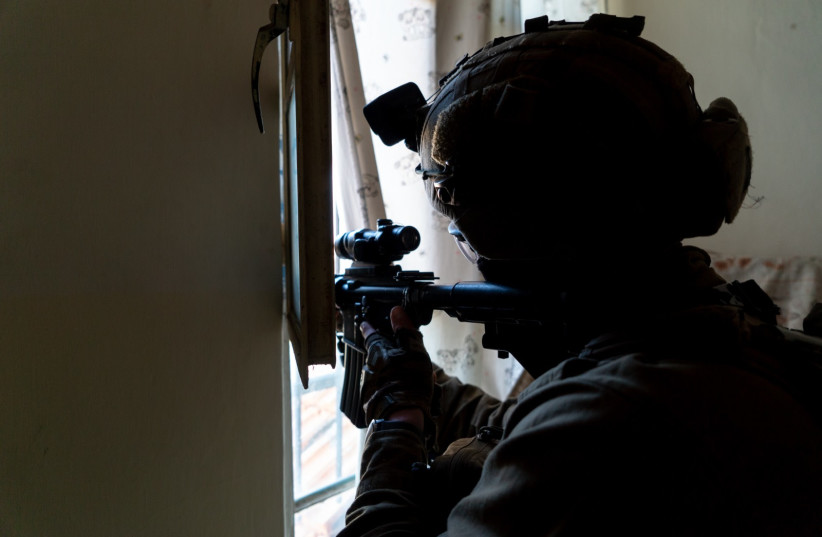 An IDF soldier during a raid on Jenin. (photo credit: IDF SPOKESPERSON'S UNIT)