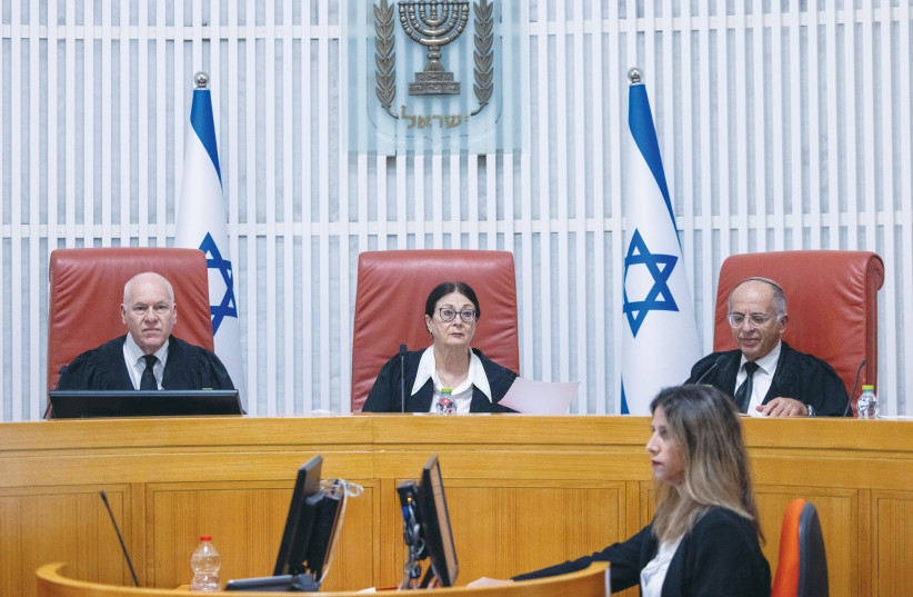  SUPREME COURT CHIEF Justice Esther Hayut and other justices arrive at a court hearing in Jerusalem. (credit: YONATAN SINDEL/FLASH90)
