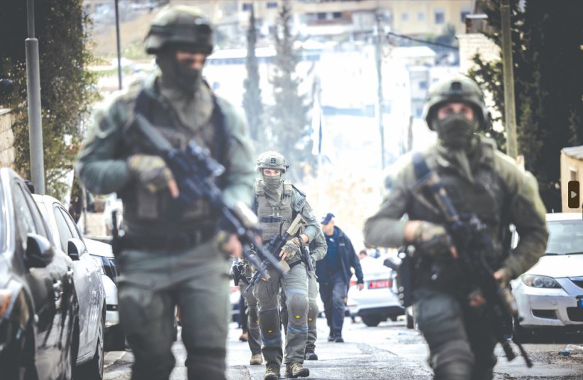  SECURITY FORCES at the scene following the terror attack in the City of David, in eastern Jerusalem, on January 28.  (credit: YONATAN SINDEL/FLASH90)