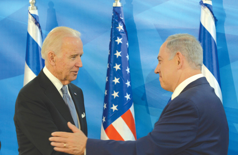  PRIME MINISTER Benjamin Netanyahu meets with Joe Biden at the Prime Minister’s Office in Jerusalem, in 2016 when Biden was US vice-president. (photo credit: AMOS BEN GERSHOM/GPO)