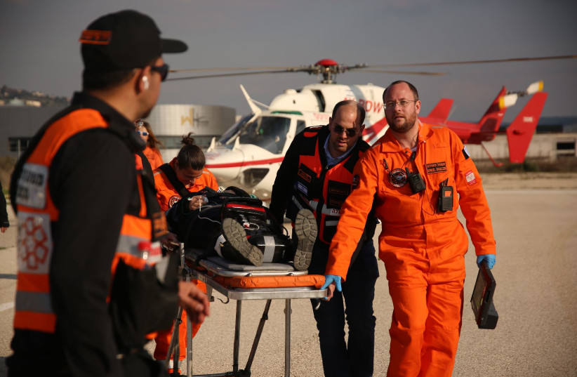 A United Hatzalah training drill featuring the Medevac flying ambulance (credit: UNITED HATZALAH)
