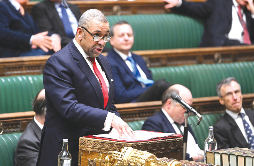  BRITAIN’S FOREIGN Secretary James Cleverly speaks about the execution of Alireza Akbari, in the House of Commons.  (credit: UK Parliament/REUTERS)