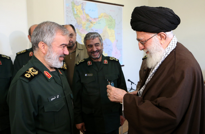  Ayatolla Ali Hosseini Khamenei and IRGC commander Ali Fadavi (photo credit: Wikimedia Commons)