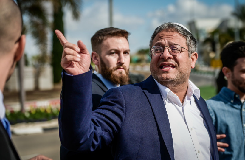  Minister of National Security Itamar Ben Gvir seen at the entrance to the Ben Gurion Airport near Tel Aviv, March 9, 2023. (photo credit: AVSHALOM SASSONI/FLASH90)