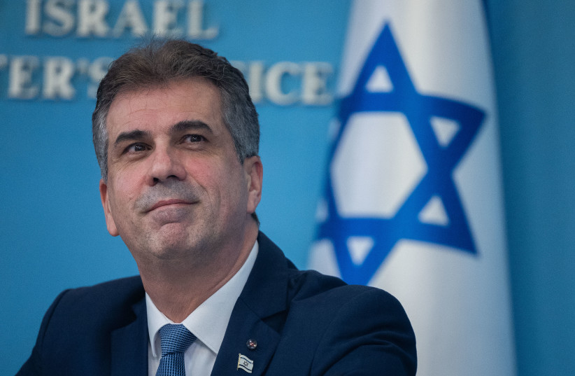 Foreign Affairs Minister Eli Cohen seen during a press conference, at the Prime Minister's office in Jerusalem, on January 25, 2023. (credit: YONATAN SINDEL/FLASH90)