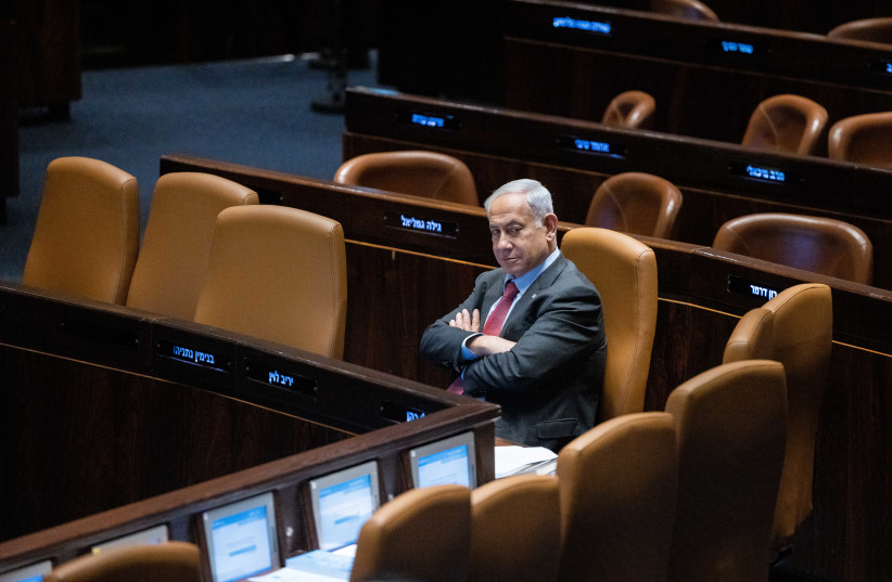  Israeli Prime Minister Benjamin Netanyahu assembly hall of the Knesset, the Israeli parliament in Jerusalem, on March 13, 2023.  (photo credit: YONATAN SINDEL/FLASH90)
