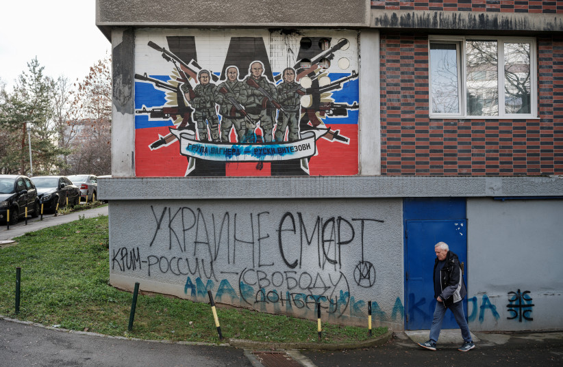  A mural depicting Wagner private military group in seen on a residential building in Belgrade, Serbia, January 18, 2023. (photo credit: REUTERS/MARKO DJURICA)