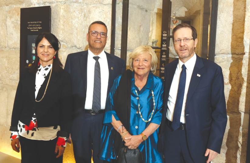  FROM LEFT: Eilat Lieber, Jerusalem Mayor Moshe Lion, Dame Vivien Duffield and President Isaac Herzog.  (photo credit: ODED ANTMAN)