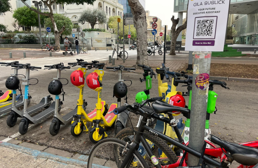  QR code signs leading to a candidate's resume were posted up and down Tel Aviv's Rothschild Boulevard. (photo credit: COURTESY/GILA BUBLICK)