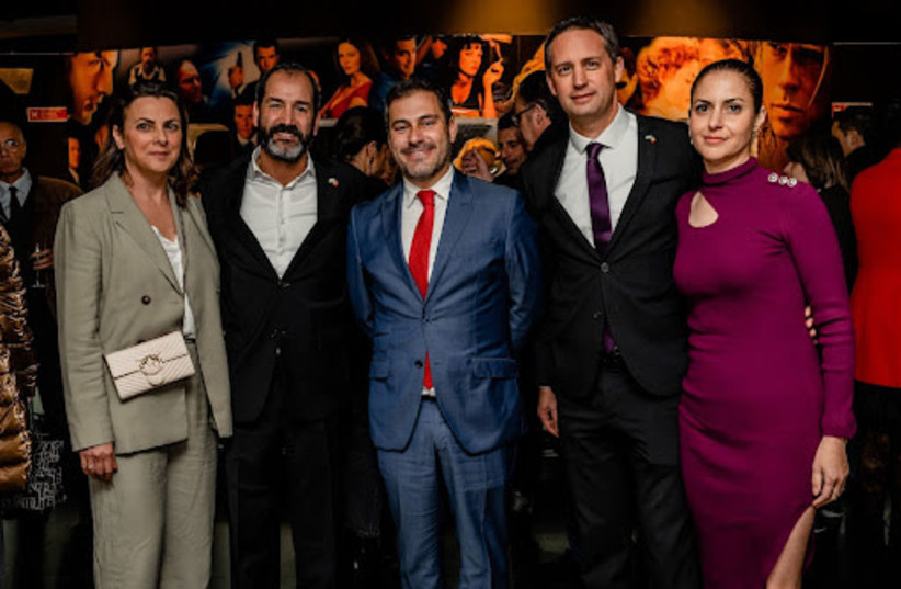  Deputy mayor of Lisbon - Diego Morena, Israel's ambassador to Portugal, Dor Shapira, and his wife Revitall Shapira, Eyal and Carmit Adri - owners of the Cinema City chain in Portugal. (photo credit: Embassy of Israel in Portugal)