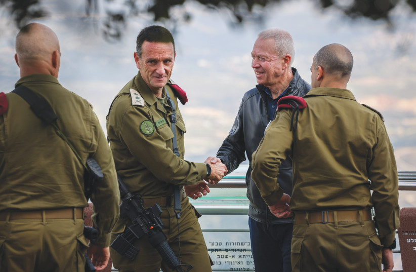  DEFENSE MINISTER Yoav Gallant and IDF Chief of Staff Herzi Halevi visit near the border with Lebanon, earlier this month (credit: David Cohen/Flash90)