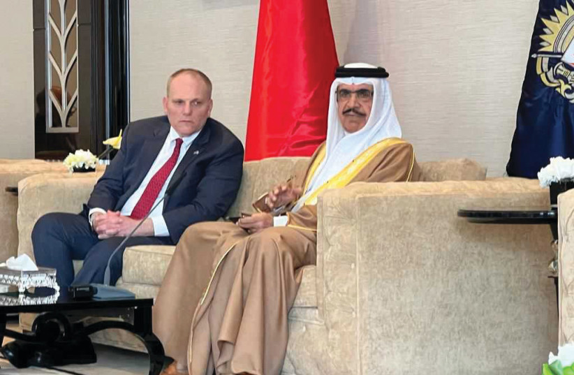  THE WRITER meets with Bahrain Defense Minister Abdullah bin Rashid Al Khalifa.  (photo credit: CONFERENCE OF PRESIDENTS)