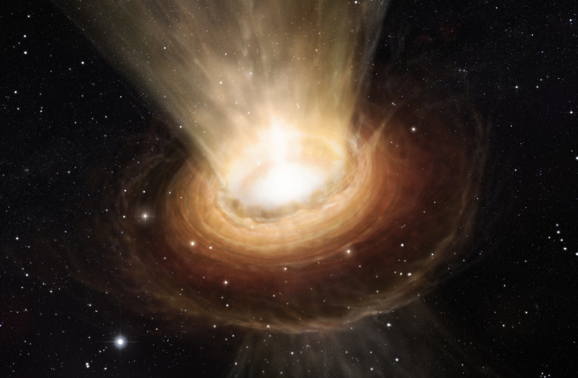  Artist's impression of the surroundings of a supermassive black hole (Illustrative). (photo credit: European Southern Observatory/Flickr)