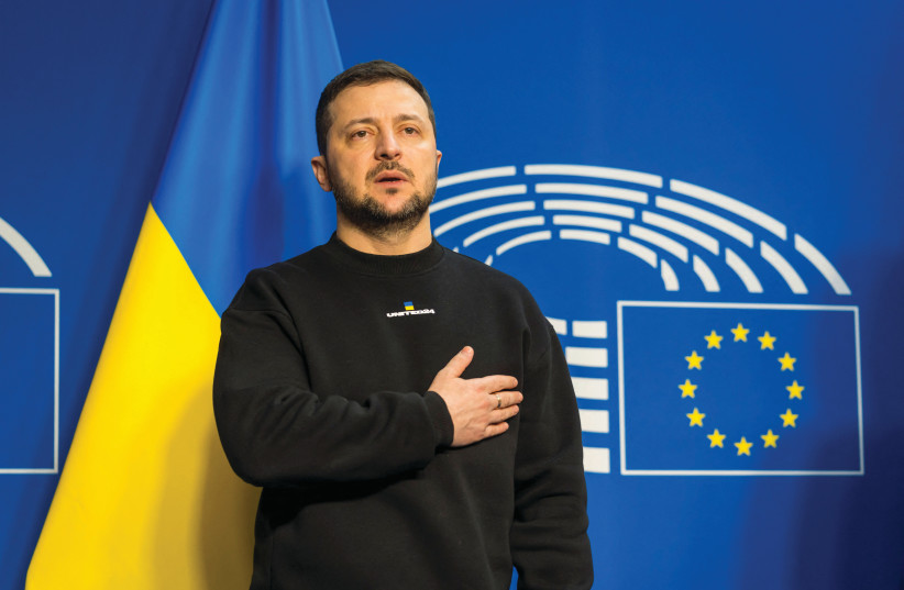  UKRAINIAN PRESIDENT Volodymyr Zelensky attends the European Leaders Summit in Brussels last month.  (credit: Daina Le Lardic/EU 2023/Handout via Reuters)