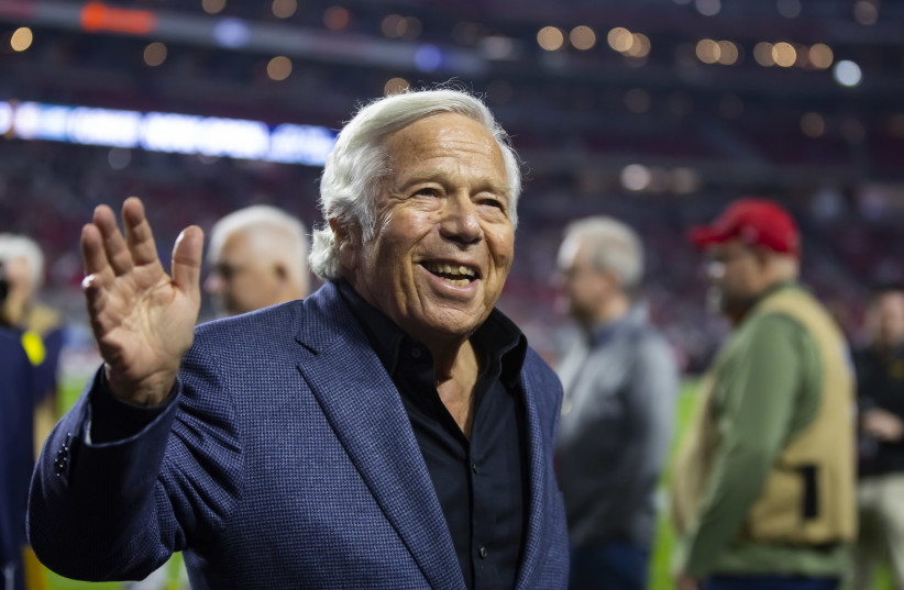  NEW ENGLAND PATRIOTS owner Robert Kraft is a proud and active Jewish sports personality who used his platform to combat antisemitism in America and throughout the world, with the latest initiative of his foundation involving the blue square emoji. (photo credit: MARK J. REBILAS-USA TODAY SPORTS)