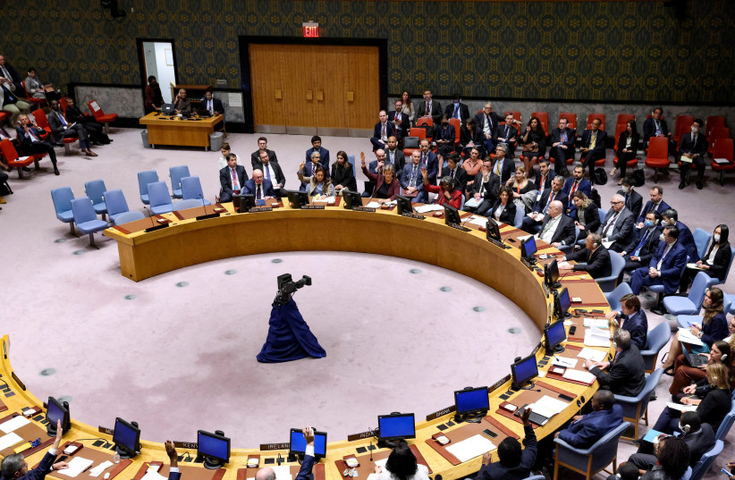  Members of the United Nations Security Council in New York, US, September 30, 2022.  (photo credit: REUTERS/ANDREW KELLY)