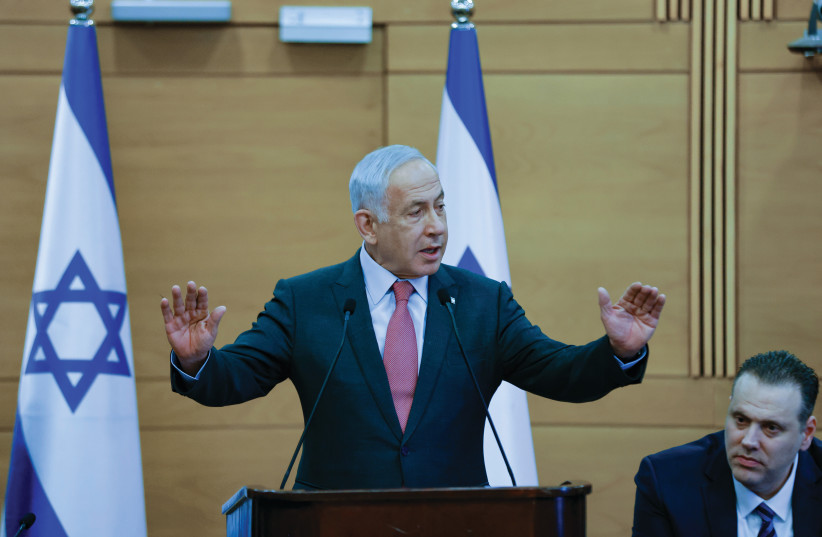  PRIME MINISTER Benjamin Netanyahu addresses a meeting of the parliamentary faction of his Likud party, in the Knesset, last month. (photo credit: ERIK MARMOR/FLASH90)