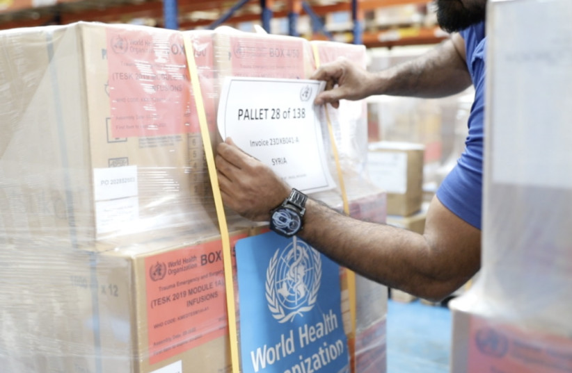 Aid cargo at the IHC warehouse destined for Syria (photo credit: IHC)