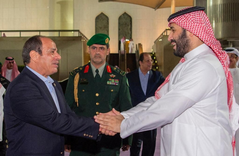  Saudi Crown Prince Mohammed bin Salman meets Egyptian President Abdel Fattah al-Sisi in Jeddah, Saudi Arabia, April 03, 2023 (photo credit: SAUDI PRESS AGENCY/HANDOUT VIA REUTERS)
