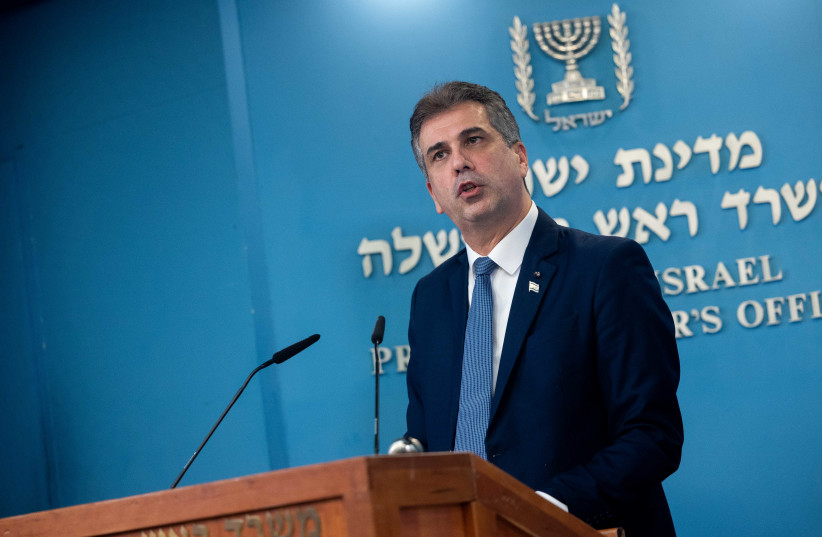  Israeli Foreign Minister Eli Cohen is seen at a press conference at the Prime Minister's Office in Jerusalem, on January 25, 2023. (credit: YONATAN SINDEL/FLASH90)