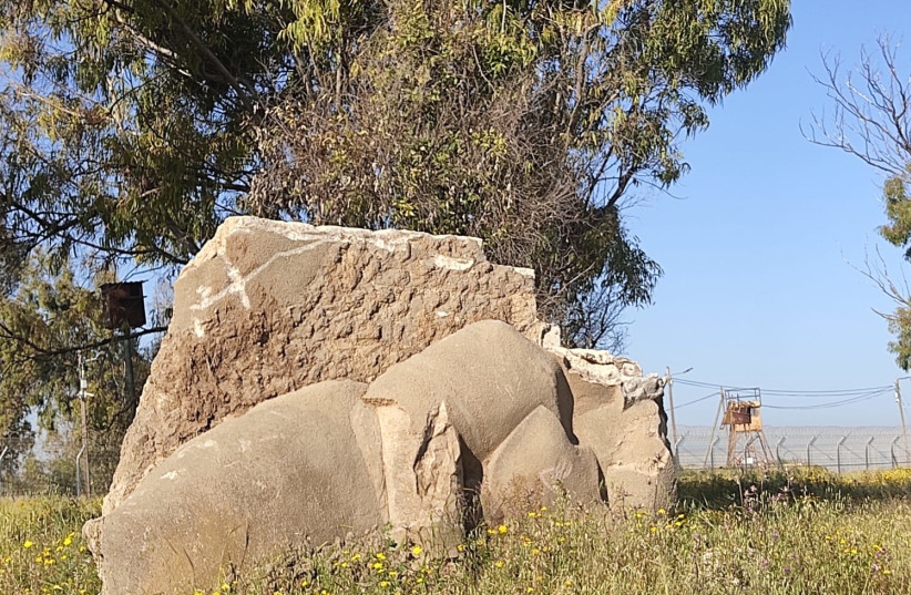  The 'Golem' statue at Kibbutz Nahal Oz, uncovered decades after its demolition before the Six Day War.  (photo credit: MARIA MATZRAFI/THE COUNCIL FOR CONSERVATION OF HERITAGE SITES IN ISRAEL)