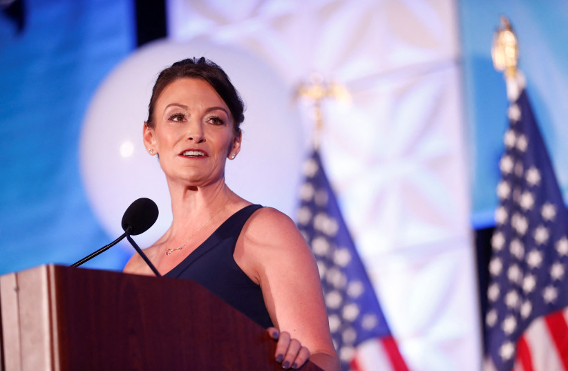  Nikki Fried gives her campaign speech during the gala event of the Florida Democratic Party Leadership Blue 2022 convention in Tampa, Florida, US July 16, 2022. (photo credit: OCTAVIO JONES/REUTERS)