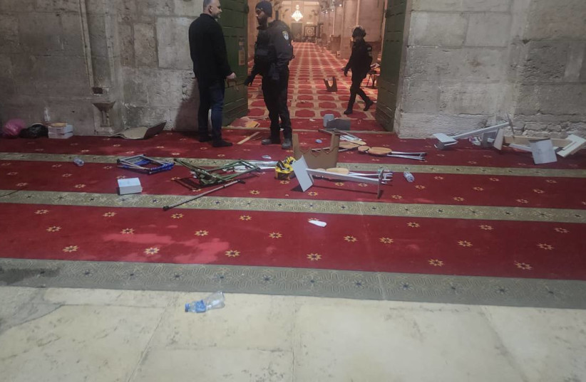  The aftermath of clashes with the police in the al-Aqsa mosque, April 5, 2023. (credit: ISRAEL POLICE SPOKESPERSON'S UNIT)
