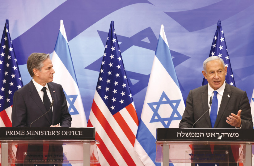  US SECRETARY of State Antony Blinken listens to Prime Minister Benjamin Netanyahu make a statement about Iran during a joint press conference in January. (photo credit: Ronaldo Schemidt/Reuters)