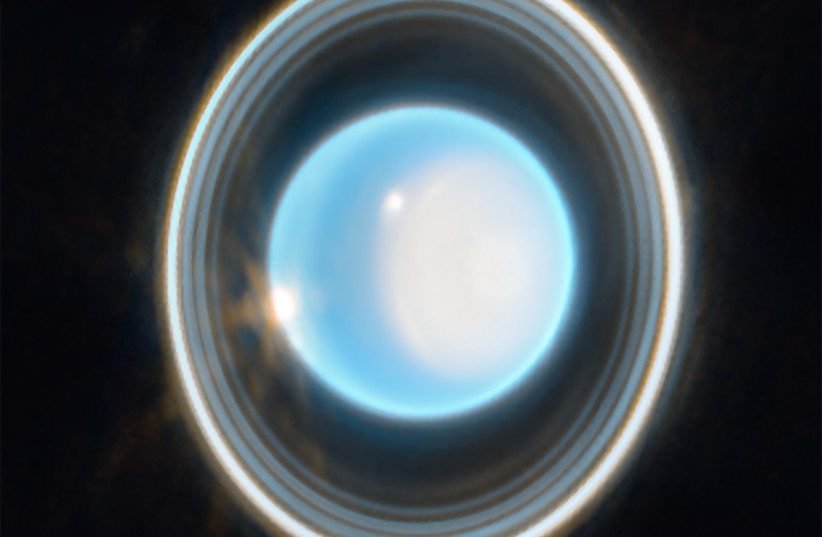  This zoomed-in image of Uranus, captured by Webb’s Near-Infrared Camera (NIRCam) Feb. 6, 2023, reveals stunning views of the planet’s rings.  (photo credit: NASA, ESA, CSA, STScI. Image processing: J. DePasquale (STScI))