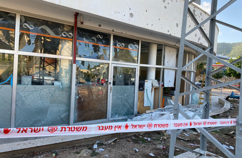  The damage done by a rocket attack in the northern Israel town of Shlomi, on April 6, 2023. (photo credit: SETH J. FRANTZMAN)