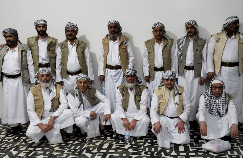  Detainees who were released by Saudi Arabia in exchange for a Saudi detainee freed earlier, according to Yemen's Houthi movement official Abdul Qader al-Mortada, are seen in this handout image released April 8, 2023 (photo credit: REUTERS)