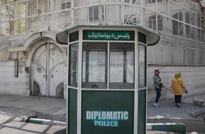  The building of the Saudi Arabian embassy pictured before its reopening in Tehran, Iran April 8, 2023 (photo credit: Majid Asgaripour/WANA/via Reuters)
