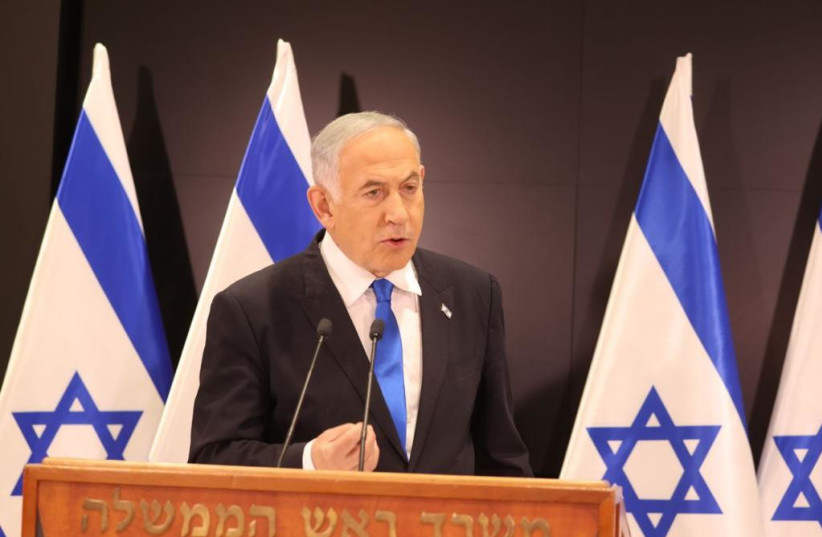  Prime Minister Benjamin Netanyahu speaks to the press on April 10, 2023 regarding the recent wave of terror.  (photo credit: AVSHALOM SASSONI/MAARIV)