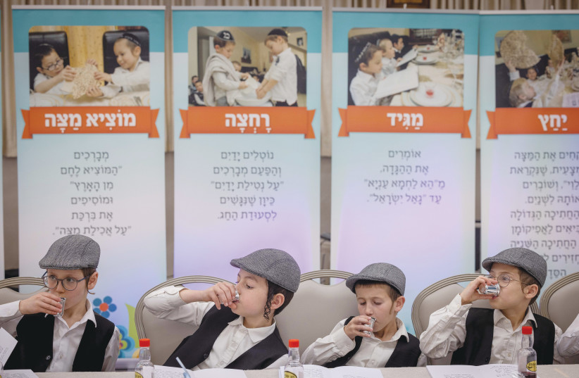  STUDENTS FROM Beitar Illit’s Talmud Torah Ohalei Menachem perform a mock Seder last month.  (photo credit: NATI SHOHAT/FLASH90)