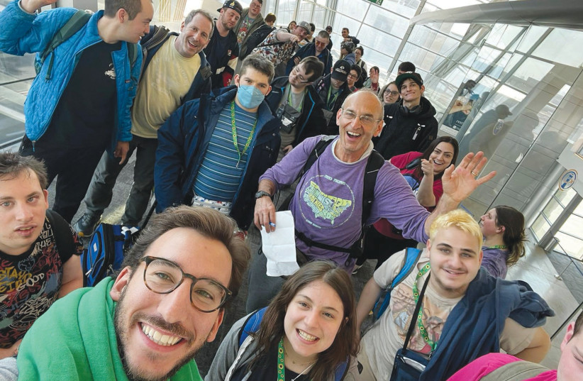  THE BIRTHRIGHT ISRAEL group of challenged young adults arrive at Ben-Gurion Airport in Feburary. (photo credit: HOWARD BLAS)