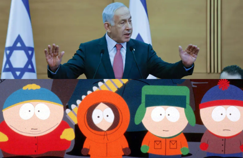  Israeli Prime Minister Benjamin Netanyahu and the popular US comedy series South Park. (photo credit: ERIK MARMOR/FLASH90, REUTERS)