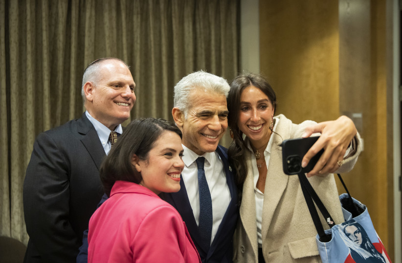  Opposition leader Yair Lapid meets with Jewish Leaders in New York City, April 10, 2023. (photo credit: JACKSON KRULE)