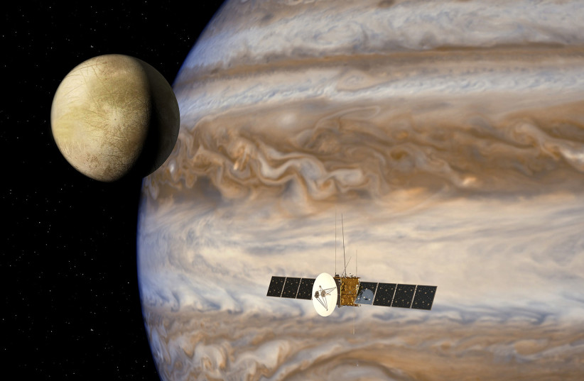  The JUpiter ICy moons Explorer mission, JUICE, is seen in this artist's impression handout from NASA. NASA has selected key contributions to a 2022 European Space Agency (ESA) mission that will study Jupiter and three of its largest moons in unprecedented detail.  (photo credit: REUTERS/NASA/ESA/AOES/Handout)