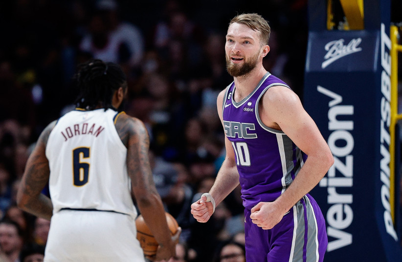  Sacramento Kings forward Domantas Sabonis (10) reacts after a play in the second quarter against the Denver Nuggets at Ball Arena. (photo credit: Isaiah J. Downing-USA TODAY Sports/REUTERS)