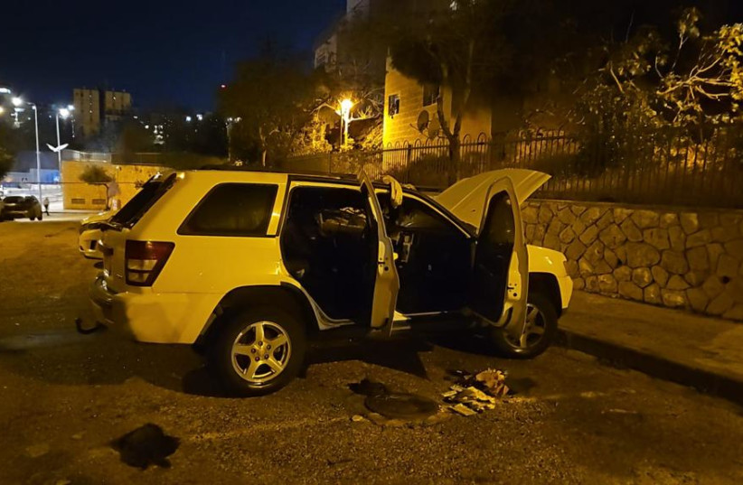  A car vandalized by a Palestinian in the Neve Yaakov neighborhood of Jerusalem. April 17, 2023 (photo credit: ISRAEL POLICE)