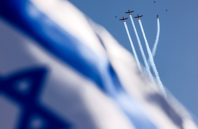  ‎Israeli Air Force aerobatic team fly during a military training for the upcoming Israel's Independence day, April 17, 2023. (photo credit: MARC ISRAEL SELLEM/THE JERUSALEM POST)